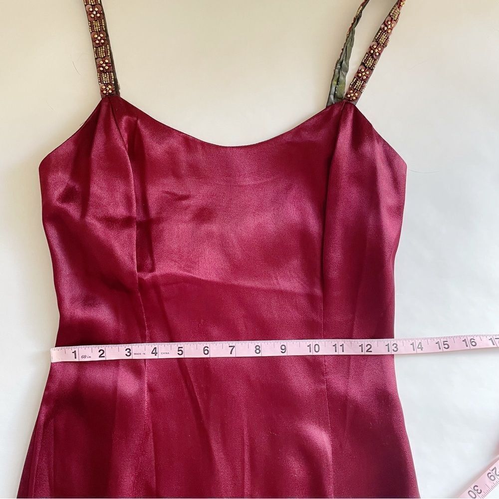 Vintage Jessica McClintock Gunne Sax Vtg MIDI dress burgundy 7/8 beaded strap